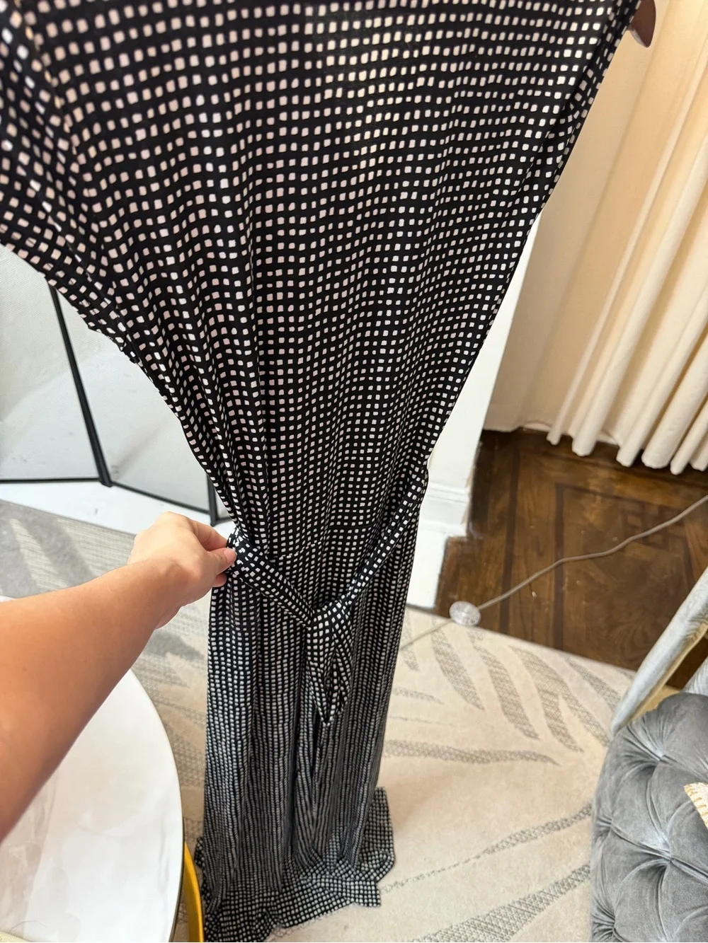Michael Kors Black and White Dotted Wrap Midi Dress